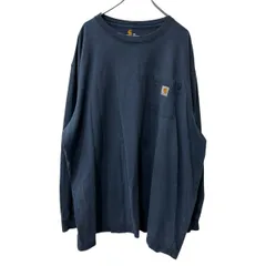 Carhartt 長袖 ロゴTシャツ 4XL ネイビー カーハート ビッグサイズ 胸ポケット メキシコ製 コットン100% ロングTシャツ a709-6572