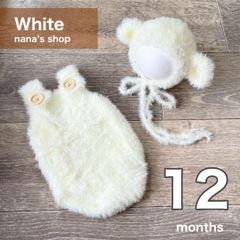 12ヶ月ふわふわ白♪くま耳帽子とロンパース ハーフバースデー ボンネット