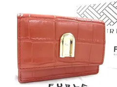 ■新品■未使用■ FURLA フルラ 1927 クロコダイル型押しレザー 三つ折り 財布 ウォレット 札入れ 小銭入れ オレンジ系 FE3165