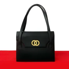 極 美品 CELINE セリーヌ ヴィンテージ サークル ロゴ 金具 カーフ レザー 本革 ハンドバッグ ミニ トートバッグ ブラック 黒 40769
