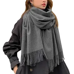 [Allanve] マフラー レディース 大判ストール 【高級な雰囲気・柔肌ふんわり・暖かい防風】 柔らかい チェック柄 ブランケット レディースマフラー ひざ掛け おしゃれ 厚手 無地 かわいい 秋冬 学生 ギフト クリスマスプレゼント (無地：ダークグレー