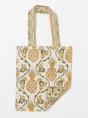 COTTAGE トートバッグ パイナップル柄 レディース a4 軽量 軽い 大きめ コットン 綿 布 50代 40代 30代 イエロー