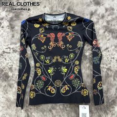 【未使用】Marine serre/マリーンセル Tattoo Printed Jersey Second Skin Crewneck Top/クルーネック トップ/WTS006A/ブラック/XS