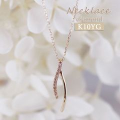 繊細に輝く✨K10YG 天然ダイヤモンドネックレス - メルカリ