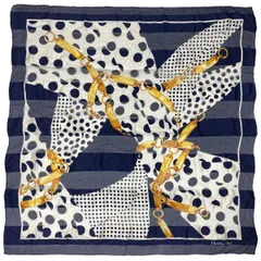 【在庫一掃】 クリスチャンディオール Christian Dior チェーン柄 スカーフ 鎖モチーフ 水玉 ドット シースルー スカーフ 絹 ネイビー マルチカラー レディース 【中古】