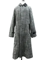 美品 LOELESS ラブレス ステンカラー ウールコート 羊毛 ロービング ヘリンボン ベルテッド グレー メンズ S 61B53-243-05 三陽商会 ★2852 L0004-0521④