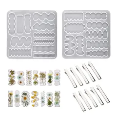 新品 TVETE レジン シリコンモールド うねうね モールド【2個セット】ヘアピン シリコンモールド 20種類 不規則 可愛い シリコン型 ヘアクリップ 10個付き UVレジン ソフトモールド セット おしゃれ キーホルダー ネームプレート チャーム イヤリ