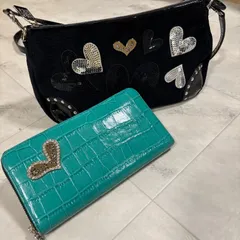 ★【２個セット】Think Bee シンクビー 長財布 レザー ターコイズグリーン 2wayバック ショルダーバック ハンドバック ロックハート ブラック ベロアのサムネイル