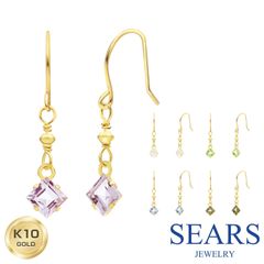 [シアーズ]  ピアス レディース K10 フックピアス 天然石 スクエア スモーキークオーツ スカイブルートパーズ ライトアメジスト ペリドット ムーンストーン 誕生日 プレゼント ゴールド ギフト ジュエリー