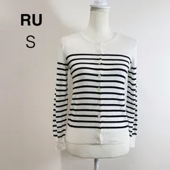 RU 綿 アクリル ボーダーカーディガン ニットカーディガン ボーダー 長袖カーディガン 羽織り ホワイト×ブラック カーディガン ミドル丈 Sのサムネイル