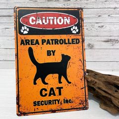 【ヴィンテージ風】警告!! 猫 巡回エリア!? アルミ製メタルサインプレート／ガレージ・カフェ・庭・寝室に｜レトロデザイン 壁掛け装飾 看板