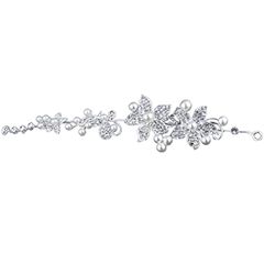 合金ダイヤモンドパールソフトチェーン、花嫁アクセサリー、おでこの花飾り、韓国風髪飾り結婚式の髪飾りアクセサリー (ホワイト)のサムネイル