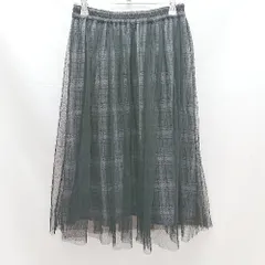 ◇ earth music&ecology ウエストゴム　レース　チェック柄　ひざ丈 フレア スカート サイズF ブラック系 レディース E  【1303090032784】