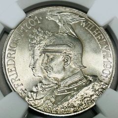 1901 ドイツ プロイセン 2マルク銀貨 NGC MS65 建国200年記念 - サガミ