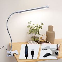 ICHIYO ledクリップライト調光調色 led デスクライト目に優しい リモコン付き長型 8W 800LM 在宅クリップ ライト 寝室 照明 zoom 撮影 照明 テーブルランプ led照明器具 ベッドライト 読書灯ライト 卓上ライト (銀色）