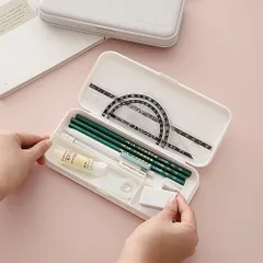 筆箱 多機能 ペン ケース シンプル 大容量 ペンバッグ ペンシル  スクールキット用   白白P_3