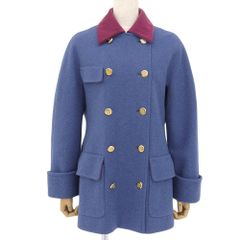 【本物保証】 超美品 シャネル CHANEL バイカラー コート レディース アウター M相当 ウール ブルー ココマーク ココボタン ヴィンテージ