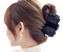 【在庫セール】まとめ髪 アクセサリー アレンジ 髪飾り ヘアー ヘアアクセ 飾り 髪留め 留め バンス 髪 パール クリップ リボン リボン 髪どめ ワニクリップ バンスクリップ 冠婚葬祭 ヘアクリップ 挟むだけ！不器用さんでもできる簡単ヘアアレンジ ブラック