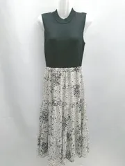 ◇ ⊂ mysty woman ウエスト切り替え 花柄 シアー ノースリーブ ロング ワンピース サイズフリー ブラック レディース E  【1412260023900】