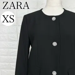 ☆ ザラ ZARA XS ノーカラージャケット ブラック ビジュー ボタン 【A2619-20】