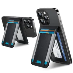 2-in-1 Magsafeウォレット、アップグレードiPhoneウォレットと調節可能なスタンド付き、オープンIDウィンドウ、磁気ウォレット、iPhone 15/14 Pro Max/14/14 Plus/13/12シリーズ用、9枚のカードホルダー、ビーガン 