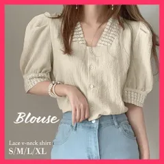 【スタッフおすすめ！】 ブラウス レディース レース 夏 韓国 フェミニントップス/きれいめ トップス/韓国ファッション 半袖シャツ 透け感 薄手 Vネック パ おすすめ おしゃれ　かわいい　人気 99MMFZ-003