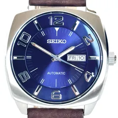 【ほぼ未使用】セイコー　SNKN37　7S26-04D0　自動巻　ネイビー　裏スケ　デイデイト（英語・スペイン語）　革ベルト
