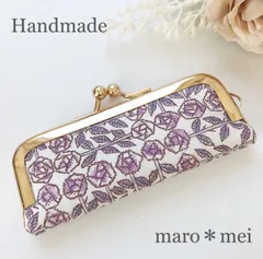 がま口印鑑ケース＊ハンドメイド/リバティプリント・スリーピングローズ（パープル）