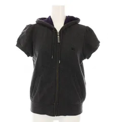 バーバリーブルーレーベル BURBERRY BLUE LABEL ジップアップ パーカー スウェット 半袖 ロゴ刺繍 38 ダークグレー FAF54-604-07 /YM