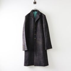 美品 ポールスミス アルパカ ツイード チェスターコート チェック柄 黒