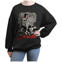 【送料無料】 ディズニー レディース Tシャツ トップス Disney's Mickey Mouse & Minnie Mouse A Skeleton Of Screams Juniors' Oversized Graphic Pullover Black