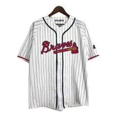 STARTER スターター MLB アトランタ・ブレーブス ベースボールシャツ プロチーム ストライプ ホワイト(メンズ XL)中古 古着 T7977のサムネイル