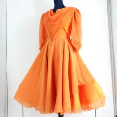 【美品 日本製社交ダンス衣装】上下セット トップス スカート 11号 オレンジ SEKINE セキネ