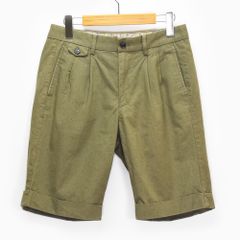 ETONNE エトネ メンズ Sサイズ (W76cm)   麻30% 綿70% リネン コットン ハーフパンツ ショートパンツ 緑系 オリーブ グリーン 夏