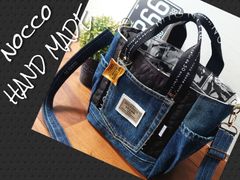 No.634【DENIM✖️SIDEpocket ToteBag💚】GOLFカートバッグ⛳ゴルフバッグ🎵ドリンクホルダー付き🎵デニムリメイクトートバッグ👖❇️