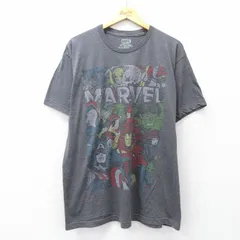 XL/古着 半袖 Tシャツ メンズ マーベル アイアンマン スパイダーマン 大きいサイズ クルーネック 濃グレー 霜降り 25aug22 中古