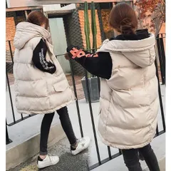 ロングベスト 中綿ベスト レディース LKSDY29757 中綿ジャケット ダウンベスト アウター コート 冬 防寒 フード付き#oneleaf3229