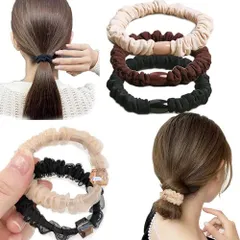 シュシュ5色 アオラーAollaaヘアゴム 髪ゴム髪に優しい5色10本細めヘアシュシュ 人気韓国風 おしゃれ大人ヘアアクセサリーオーガンジーシースルー+布地型くすみカラー 跡がつかない髪留めゴム ヘアリングゴム レディース ヘアアレンジ全5色10本