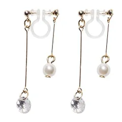 パール＆キュービックジルコニア ゴールド イヤリング レディース ノンホールピアス 人気 痛くない ゴールド アメリカンピアス風 両面 クリスタル キュービックジルコニア CZ ホワイト パール 揺れる 上品 華奢 繊細 大人 ノンホールピアス 樹脂 イヤリン