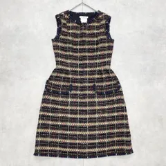 Rene　ルネ　ツイードワンピース　フリンジ　ノースリーブ　チェック柄　シルク混　ウール　36