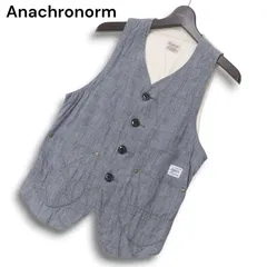 Anachronorm アナクロノーム 春夏 麻 リネン混★ 切替 グレンチェック ベスト ジレ Sz.00 メンズ 日本製のサムネイル