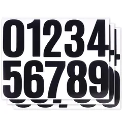 【特価セール】数字 シール 大きい アルファベット ステッカー 番号 ナンバーシール文字シール 防水 白 黒 ブラック ホワイト 3枚セット (4インチ ブラック 数字)