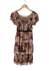 Z1508【美品】L'EST ROSE レストローズ　ワンピース　タグ付き　半袖　ベロア　リボン　レディース　花柄　ピンク　サイズMT