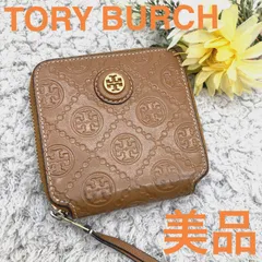 美品❣️TORY BURCHトリーバーチ❣️二つ折財布ブランドブラウンレザーコンパクロゴラウンドファスナー