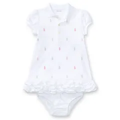 【新品B品】Ralph Lauren ラッフル ポロ ドレス＆ブルマー ホワイト　6M