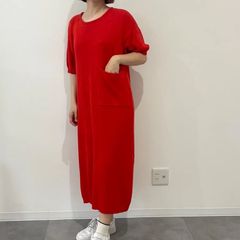 美品 アンスリード UN3D. バルーン ハーフスリーブ ワンピース レッド