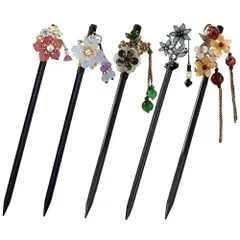 『特価』 5本セット 木製 髪飾り 一本挿し 古典的 かんざし 中華風 花 揺れる 髪留め おしゃれ 可愛い チャーム 簪 浴衣 和装 向けの ークな 卒業式 成人式 ESJNNK レディース ヘアピン お団子ヘアー 披露宴 ヘアアクセサリー 贈り物