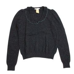 新品同様 vanessabruno ヴァネッサブリューノ メランジニット フリンジカラー ウール セーター パフスリーブ 長袖 2 チャコールグレー レディース 古着 中古 USED