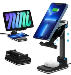 ワイヤレス 2in1 充電器 卓上 スマホ スタンド 充電 iPhone/携帯 スタンド 角度高度調整可能 タブレット/ipad スタンド- 折り畳み式 スマホ 充電スタンド 2台同時充電 おくだけ充電 iPhone Android
