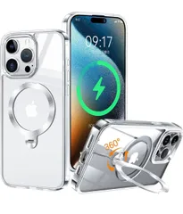 ★ZapNet iPhone 15 Pro Max用 クリア ケース Magsafe 対応 [定点スタンド・超絶安定性][本体を再現・極透明]ストラップホール付き マグセーフ